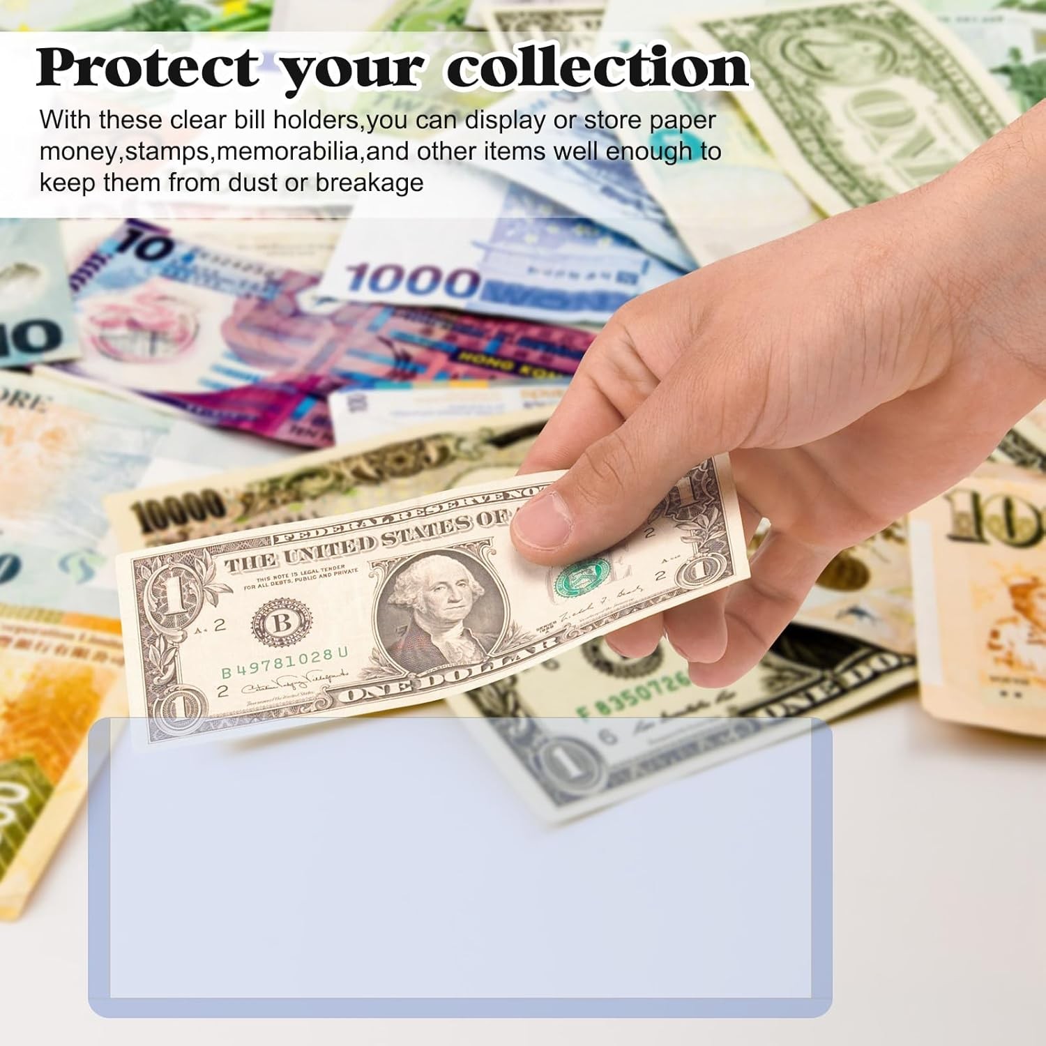 Rainmae 50 Pack Hard Plastic Clear Money Holder, 6.8" x 2.9" PVC 50 Pcs 