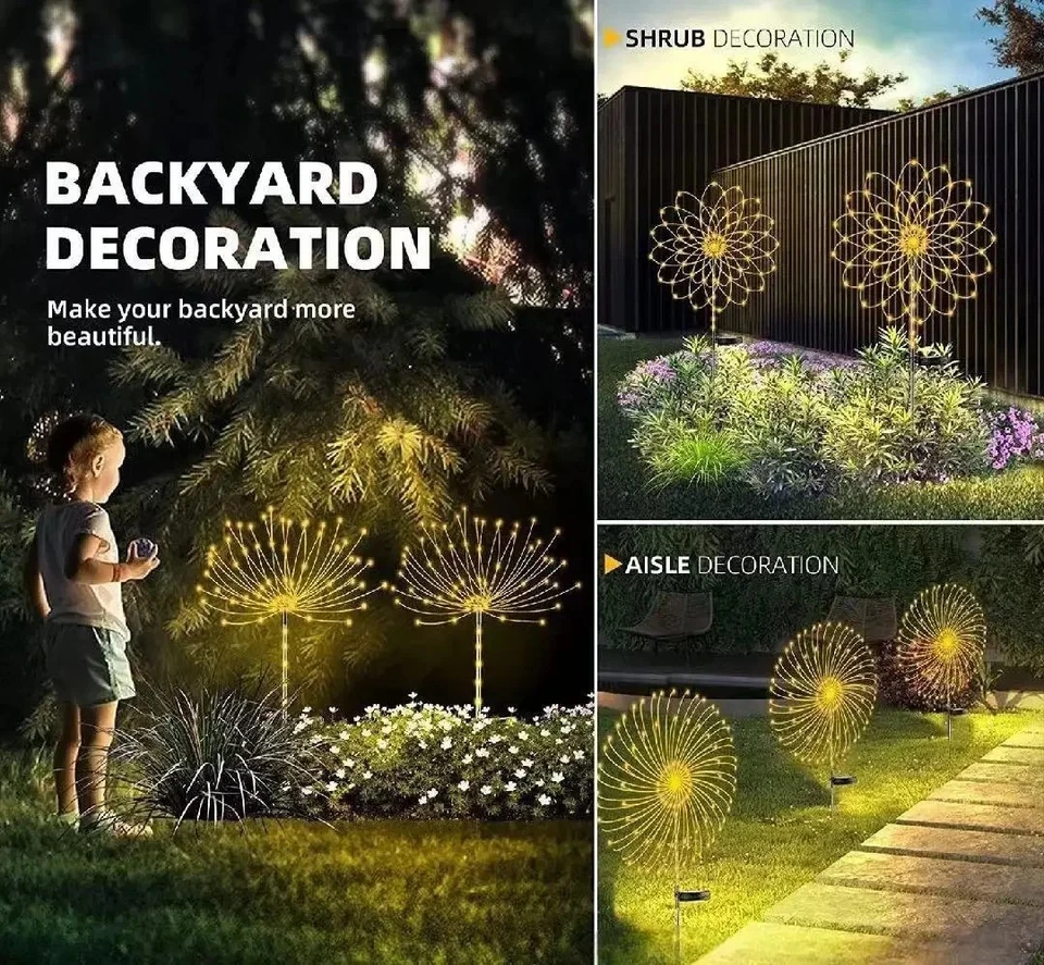 Solar Garden Lights Outdoor Waterproof LED Firework Lights Landscape Yard Decor - Image 4 of 4