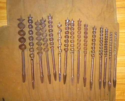 Vintage Russell Jennings Auger Bit Set No 32-1/2 15pc w/ Canvas Roll Brace Bits