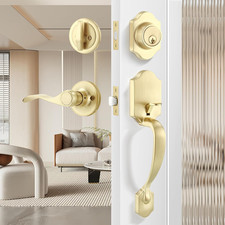 Gold Front Door Handle and Deadbolt Set, Classic Front Door Lock Set, All Key...