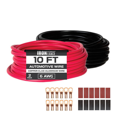 Iron Forge Cable 20 Ft 6 Gauge Wire - 2 Pack 10Ft Copper Clad Aluminum Primary C