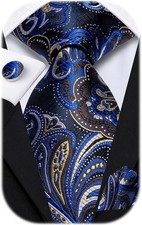 Mens 70 inches Tie Set Extra Long Necktie With Cufflinks Blue Red White