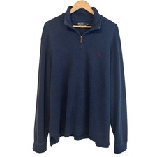 Polo Ralph Lauren Mens Navy Blue Ribbed 1/4 Quarter Zip Mens XL Cotton Sweater
