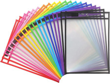 20 Pack Dry Erase Pockets with Rings, 10 x 14 Inch Ticket Holders Clear Plastic