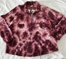Women's Pink Victoria's Secret 1/4 Zip Pullover Sweatshirt Size XL Tie Dye Top