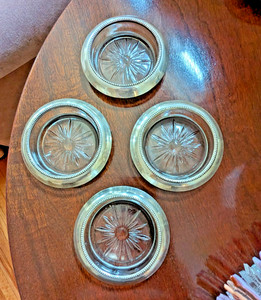 Set of 4 FRANK WHITING Sterling Silver & Crystal Glass COASTERS Beaded Rim #4