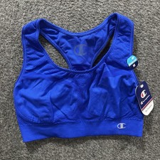 Champion Women M Sports Bra Blue Racerback Moderate Support Seamless