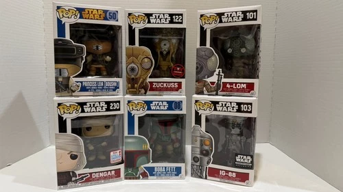 Star Wars Bounty Hunters Lot Of 6 Boxed, Funko Pop, Unopened. ESB ROTJ