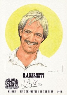 KIM BARNETT Wisden Cricketer of the Year 1989 print GENUINELY AUTOGRAPHED