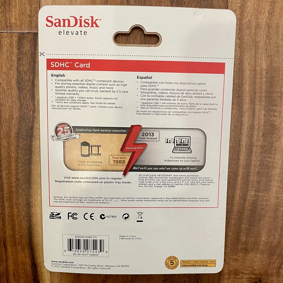 SanDisk Elevate 8 GB SDHC Card Memory Card New Sealed. - Image 3 of 3