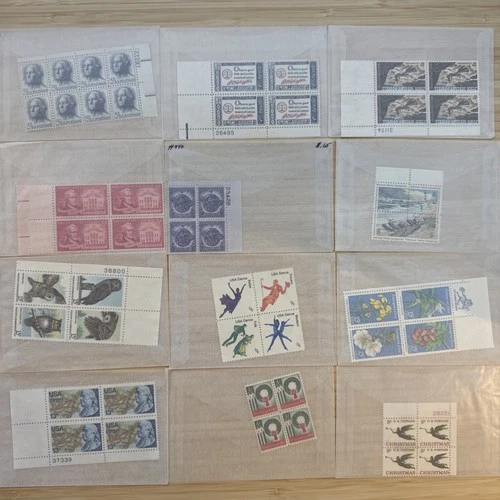 US Stamp Plate Block Lot 12 Blocks MNH MH Mint Collection Glassines Vintage
