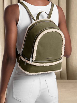 NWT Michael Kors Rhea Medium Olive Green Suede and Faux Shearling Backpack Bag‎ Michael Kors Rhea Medium Backpack Lady Leather Suede Faux  main image 3