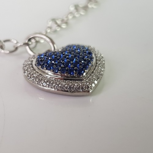 Sterling Silver Chain Bracelet Love Heart Blue CZ Gemstone Lobster Clip 20cm - Picture 9 of 12