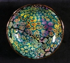 Small Handcrafted Iridescent Multi Color Pottery Bowl 4.25" Diam Signed 1997 EXC