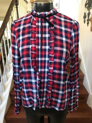 red plaid ruffle blouse