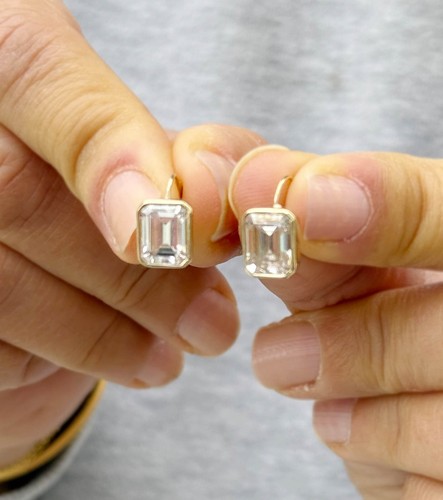 Emerald Cut Diamond Earrings IGI Certified Bezel Set Lever Back Studs 4.00ctw - Picture 6 of 8