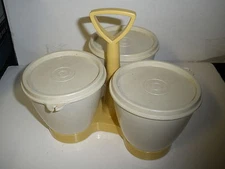 Tupperware Condiment Caddy Set 3 Bowls Lids Harvest Gold Vintage 757 (O42)