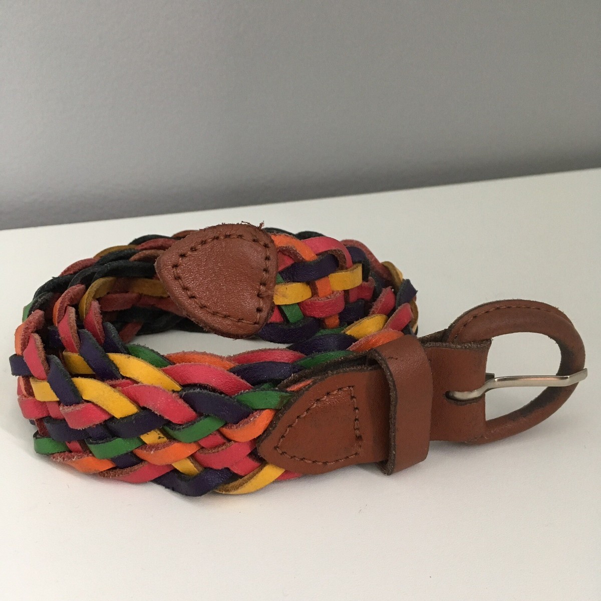 Multicolor Braided Belt Braided Belt Rainbow Color Leather Belt Mixed Colorful Braid  main image 2