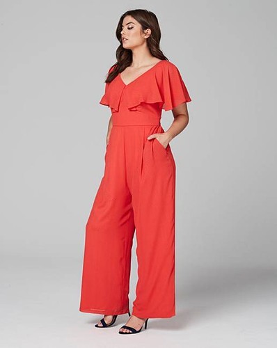 Coral Frilled Sleeve Jumpsuit Size 