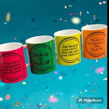 Image of Set Of 4 Slogan Bright Mugs