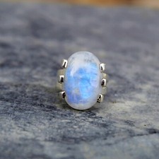 RAINBOW MOONSTONE NATURAL GEMSTONE 925 STERLING SILVER HANDMADE JEWELRY RING