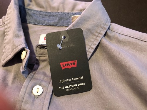 New Levi's Mens The Western Denim Gray Cotton Shirt Standard Fit Size Small -$89 - Picture 3 of 6