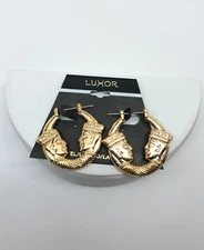 Vintage 90s NOS Luxor hoops Earrings Gold tone Pharaoh Egyptian Chunky