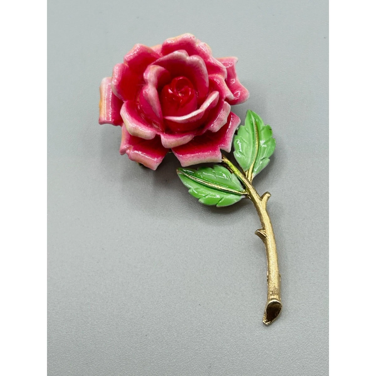 Vintage JJ Signed Flower Rose Pin Brooch Resin Pink Floral Pin