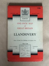 OS Ordnance Survey One Inch Cloth Map, of  Llandovery,  no 140,  1952