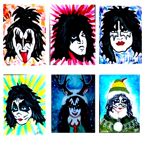 16 pcs KISS BAND Original ACEO  Painting Hand Acrylic ROCK BAND MIUSIC set NEW