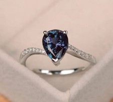 925 Sterling Silver 8 10mm Pear Cut Alexandrite Gemstone Cubic Zircon Prong Ring