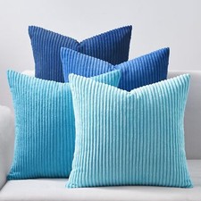 Blue Throw Pillow Covers 18x18 Inch Set of 4Soft Accent Corduroy Decorative C...