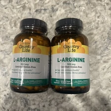 TWO Country Life L-Arginine Caps 500 mg 100 Vegan Caps Gluten-Free, GMP Quality