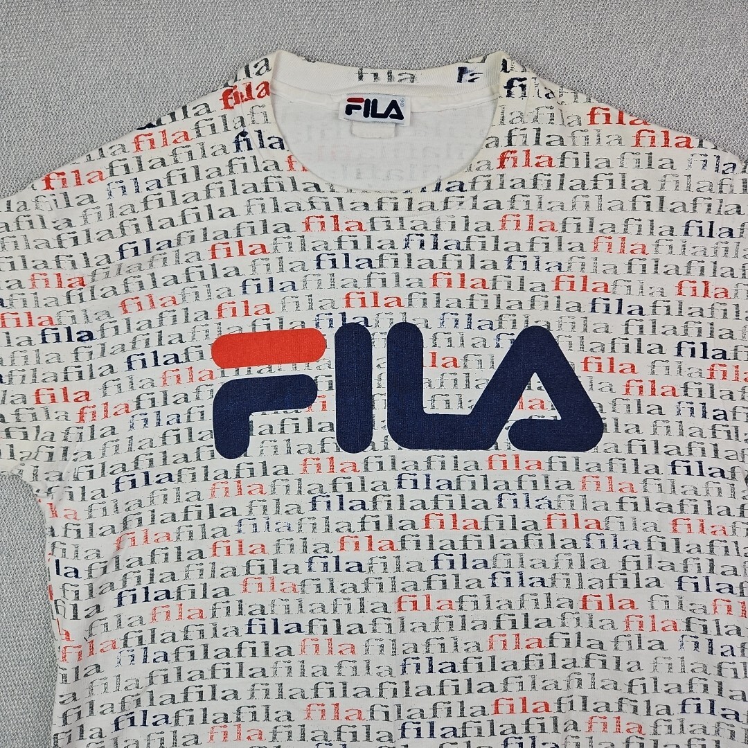 T shirt vintage anni '90 FILA stampa tutta over punto singolo anni '90 grande