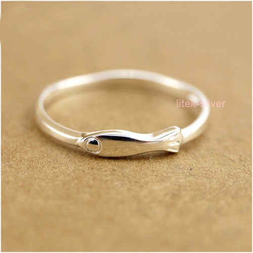 Anillo delgado de plata esterlina 925 encantador pez banda delgada A3050 - Imagen 2 de 4