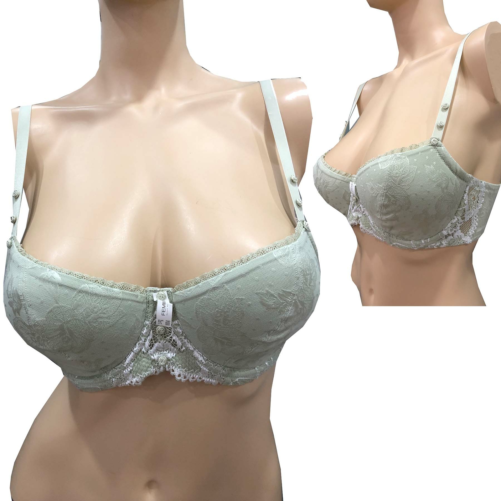 Sujetador con aros acolchado mujer FEMILET talla 70D verde NUEVO