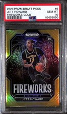 2023-24 Panini Prizm Draft Fireworks Prizms Gold Jett Howard Rookie 7/10 PSA 10