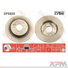 2x TRW DF6535 Bremsscheibe 280 mm für Volvo V40 525 V40 Cross Country 526