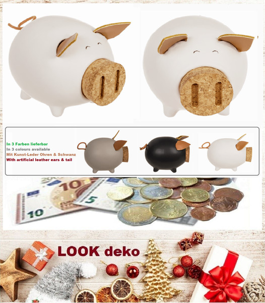 Sparschweine-Keramik-Weiß-Beige Flexible-Ohren-Schwanz MaßE 11,8X9,5X9,2Cm-image