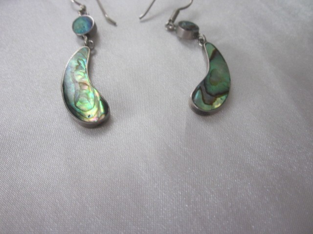 Sterling Silver Abalone Shell Teardrop Dangle Ear… - image 2