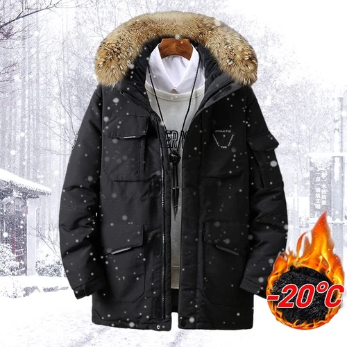 Chaquetas de invierno con cuello de piel para hombre Parka Abrigo cálido Blanco Pato Plumón Chaqueta con capucha Nuevo - Imagen 4 de 18