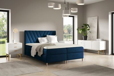 Boxspringbett Schlafzimmerbett ESPEN PREMIUM 180x220cm Stoff Fresh Dunkelblau