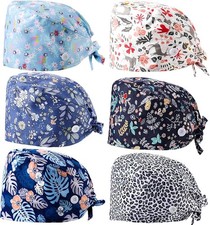 Women Scrub Caps Surgical Nurse Working Hats with Button and Sweatband