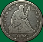 1842-O Large Date Seated Liberty Quarter Fine F Coin, Old Cleaning #38087