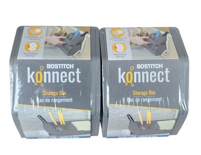 Bostitch Konnect Storage Bin Gray KT-CUP-GRAY Stackable Desk Organizer Set of 2