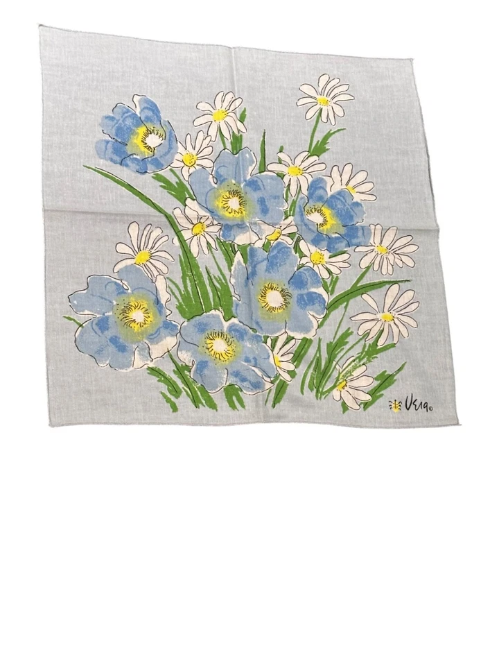 Juego de 6 servilletas de lino Vera Neumann azul amapola margarita floral vintage logotipo Ladybug Foto 4 de 4