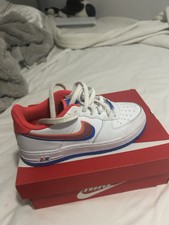 Nike Air Force 1 Kids White Blue Red Low Top Leather Sneakers