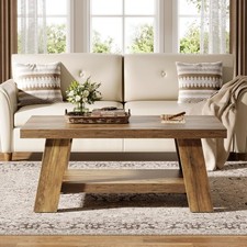 Rectangle Farmhouse Coffee Table, 47-Inch Rustic Large Tea Table for Living Room