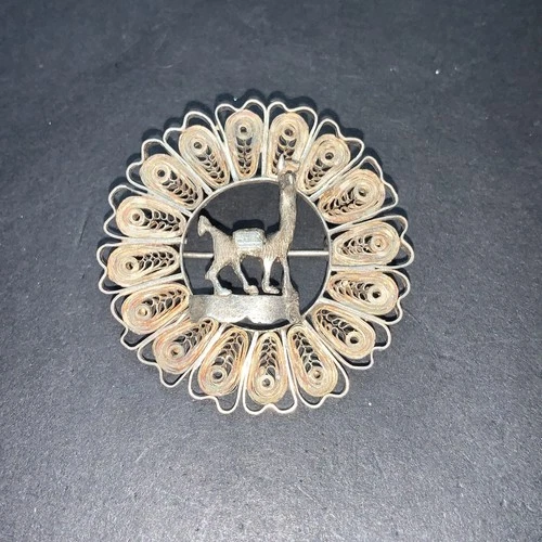 STERLING SILVER 925 lot Brooch N28 Llama Peru Filigree Wreath Vintage Unique Mom