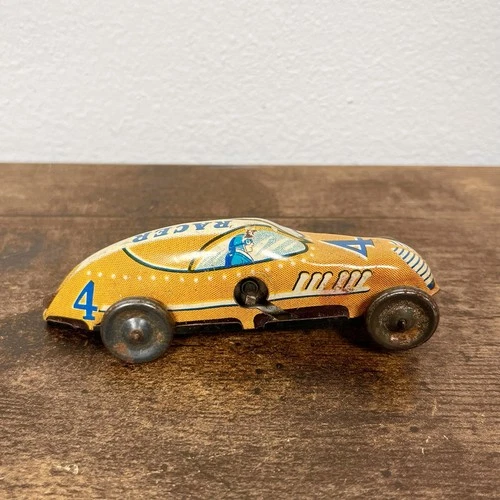 Marx Tin Litho Racer No 4 Windup Race Car for Channel Track Prewar X7558